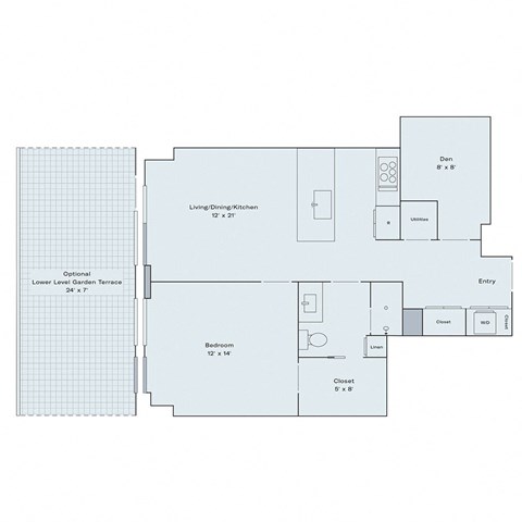 Floor plan for 1 bed, 1 bath, 835 sqft