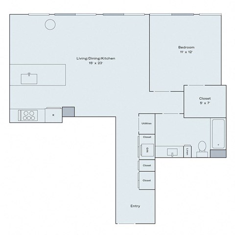 Floor plan for 1 bed, 1 bath, 841 sqft