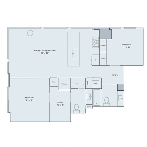 Floor plan for 2 beds, 2 baths, 1009 sqft