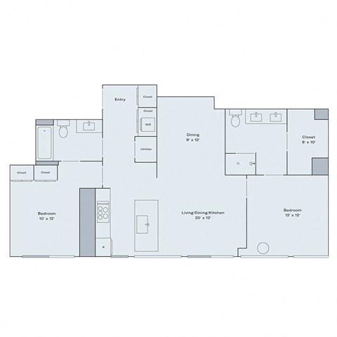 Floor plan for 2 beds, 2 baths, 1144 sqft