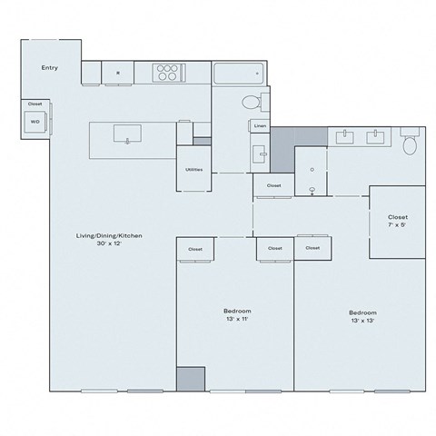 Floor plan for 2 beds, 2 baths, 1178 sqft
