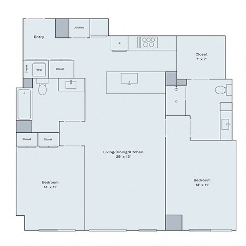 Floor plan for 2 beds, 2 baths, 1192 sqft