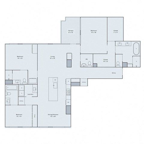 Floor plan for 3 beds, 3.5 baths, 1956 sqft