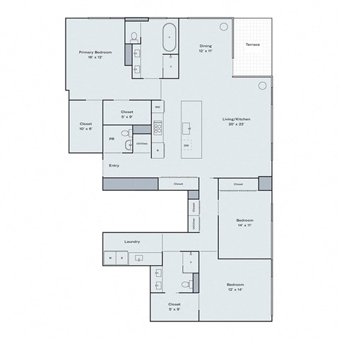 Floor plan for 3 beds, 2.5 baths, 2001 sqft