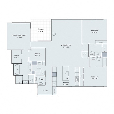 Floor plan for 3 beds, 3.5 baths, 2009 sqft