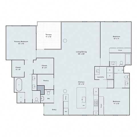 Floor plan for 3 beds, 3.5 baths, 2095 sqft