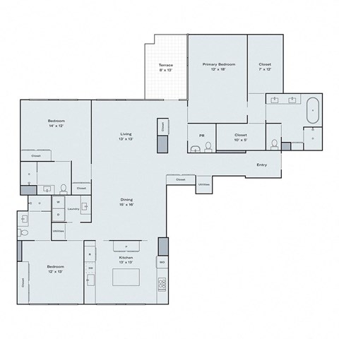 Floor plan for 3 beds, 3.5 baths, 2102 sqft