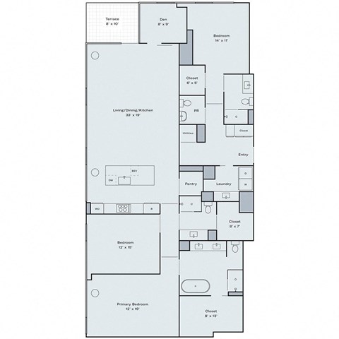 Floor plan for 3 beds, 3.5 baths, 2296 sqft