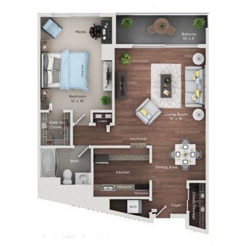 Floor plan for 1 bed, 1 bath, 925 sqft
