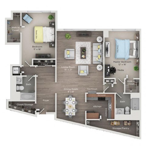 Floor plan for 2 beds, 2 baths, 1410 sqft