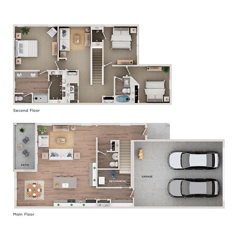 Floor plan for 3 beds, 2.5 baths, 1971 sqft