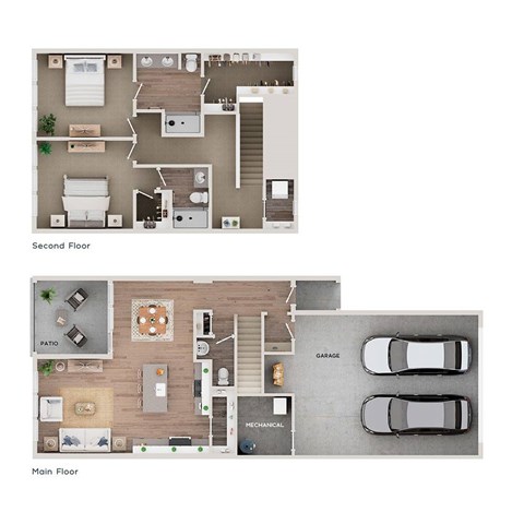 Floor plan for 2 beds, 2.5 baths, 1598 sqft