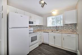 Royal Oak apartment for rent - A kitchen with a white fridge and cabinets.