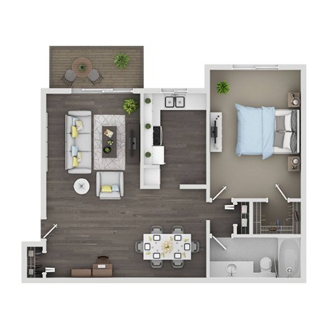 Floor plan for 1 bed, 1 bath, 800 sqft