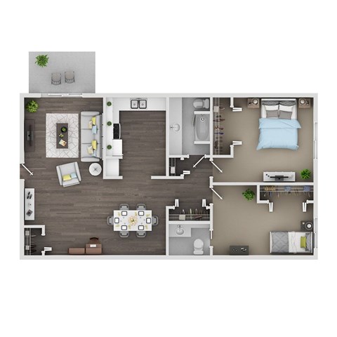 Floor plan for 2 beds, 1.5 baths, 1100 sqft