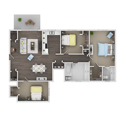 Floor plan for 3 beds, 1.5 baths, 1300 sqft