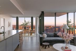 Shaker Heights apartment for rent - A modern kitchen with a dining table and chairs.