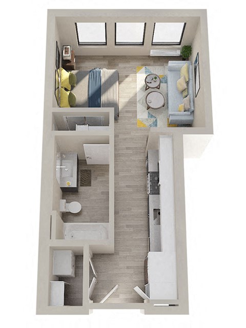 Floor plan for studio, 1 bath, 425 sqft