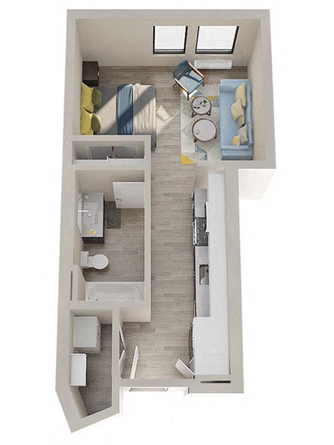 Floor plan for studio, 1 bath, 433 sqft