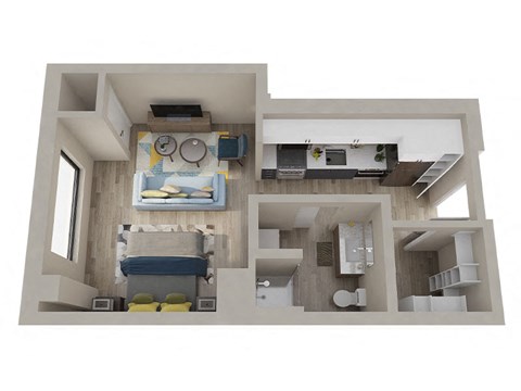 Floor plan for studio, 1 bath, 509 sqft