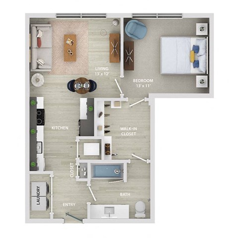 Floor plan for 1 bed, 1 bath, 601 sqft