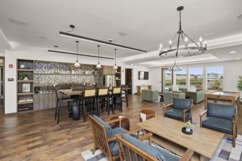 Resident lounge with catering kitchen, game/entertainment center