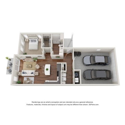 Floor plan for 1 bed, 1 bath, 914 sqft