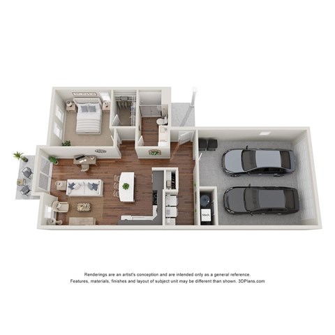 Floor plan for 1 bed, 1 bath, 905 sqft