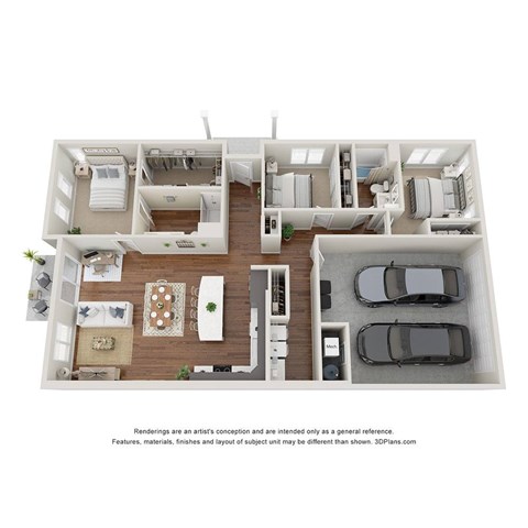 Floor plan for 3 beds, 2 baths, 1617 sqft
