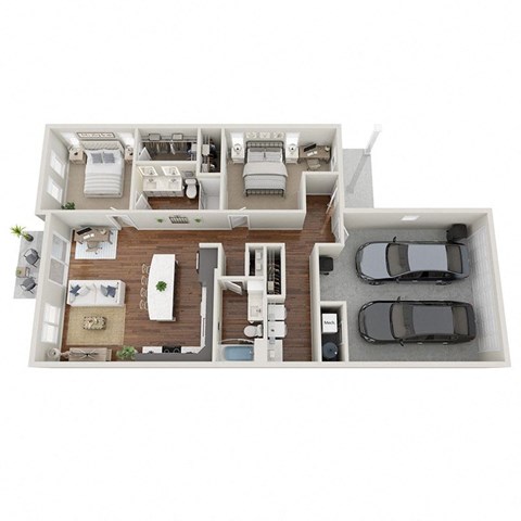 Floor plan for 2 beds, 2 baths, 1298 sqft