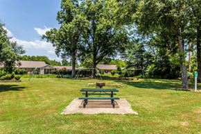 Conway apartment for rent - A green picnic table sits in the middle of a grassy field.