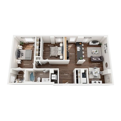 Floor plan for 2 beds, 2 baths, 859 sqft