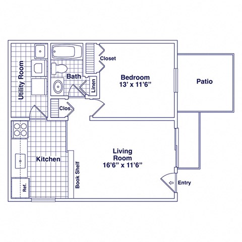 Floor plan for 1 bed, 1 bath, 547 sqft