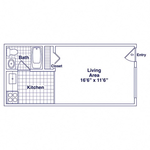 Floor plan for studio, 1 bath, 300 sqft