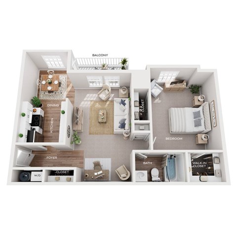 Floor plan for 1 bed, 1 bath, 805 sqft