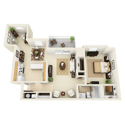 Floor plan for 1 bed, 1 bath, 965 sqft