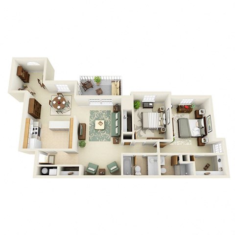 Floor plan for 2 beds, 2 baths, 1151 sqft