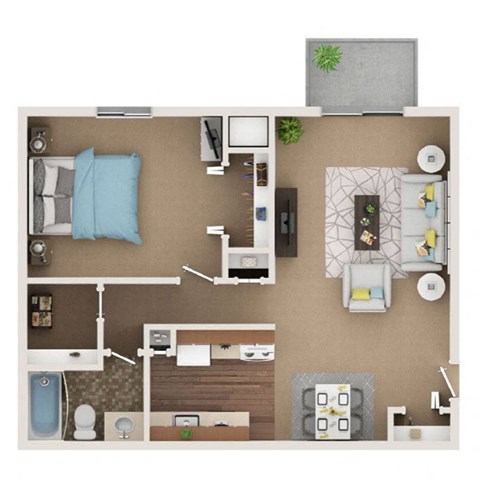 Floor plan for 1 bed, 1 bath, 850 sqft
