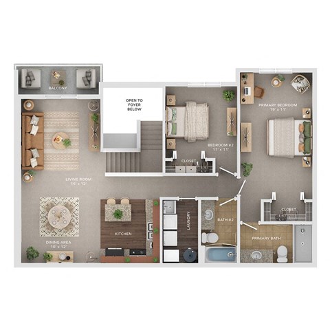 Floor plan for 2 beds, 2 baths, 1330 sqft