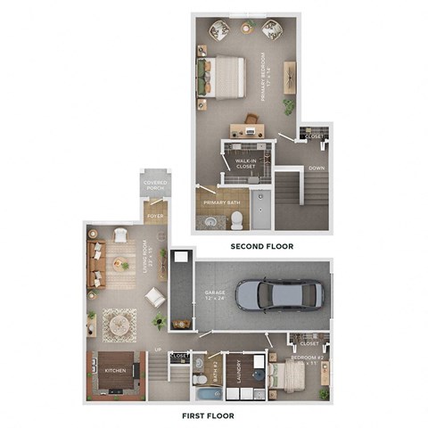 Floor plan for 2 beds, 2 baths, 1340 sqft