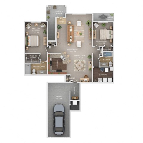 Floor plan for 2 beds, 2 baths, 1395 sqft
