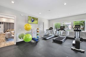 Farmington Hills apartment for rent - A gym with treadmills, exercise balls, and other equipment.