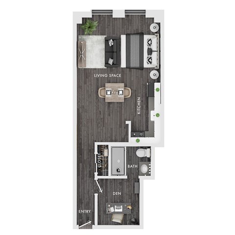Floor plan for studio, 1 bath, 475 sqft