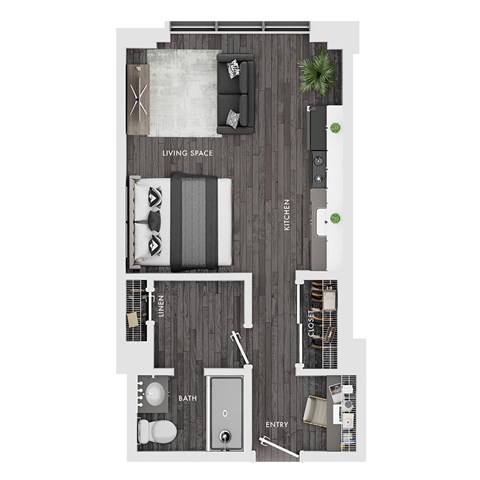 Floor plan for studio, 1 bath, 400 sqft