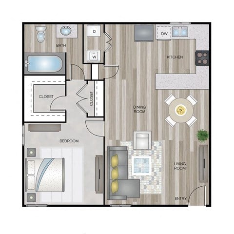 Floor plan for 1 bed, 1 bath, 900 sqft