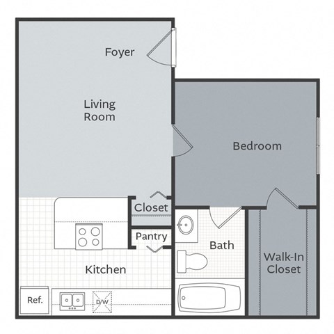 Floor plan for 1 bed, 1 bath, 550 sqft