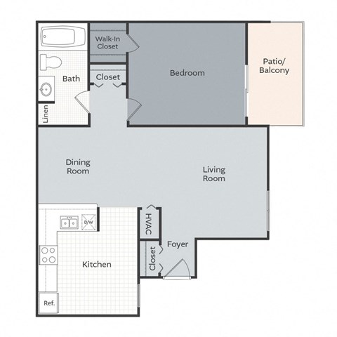 Floor plan for 1 bed, 1 bath, 800 sqft