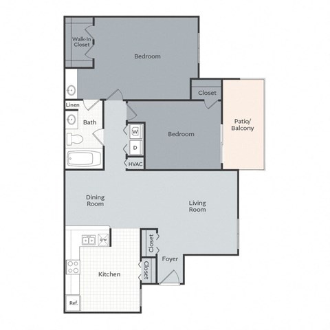 Floor plan for 2 beds, 1 bath, 1062 sqft