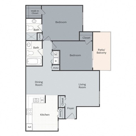 Floor plan for 2 beds, 2 baths, 1112 sqft