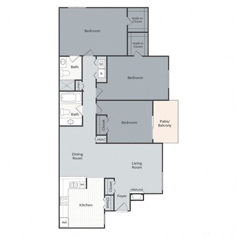 Floor plan for 3 beds, 2 baths, 1355 sqft